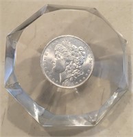 1883-O Morgan Silver Dollar in Lucite Acrylic