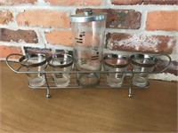 Vintage Bar Set Shaker / Shot Glasses / Tray