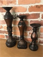 Lot of 3 Bronze Colored Candlesticks