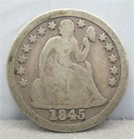 1845 Seated liberty silver dime.