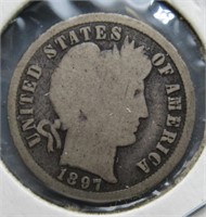 1897-S Barber silver dime.