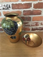 Gold Toned Fruit Vase and Bowl