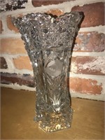 Pressed / Cut Glass Heavy Vase w/ Etched Rose