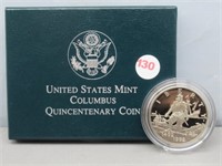 1992 Columbus proof clad half dollar with COA and
