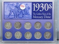 (10) 1930's Mercury silver dime set.
