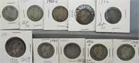 (10) Barber silver quarters. Dates include 1897,
