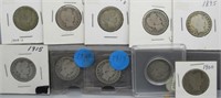 (10) Barber silver quarters. Dates include 1895,