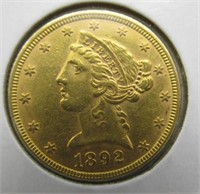1892 $5 gold half eagle.