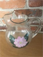 Hand Painted Floral Glass Pitcher