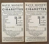 Two Vintage Cigarettes By Mail Flyers