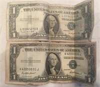 (2) US One Dollar Silver Certificates 1957A 1935F