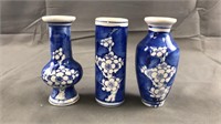 3 Bud Blue Vases Ceramic