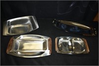 Vintage Metal Trays w/wood accents; Pressed Tin