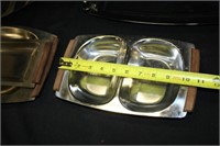 Vintage Metal Trays w/wood accents; Pressed Tin