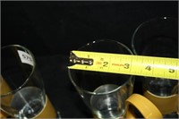 Leather/Plastic handled glasses; Yellow coloring