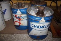 Champlin oil Cans (5 Gallon) w/spouts -Metal cans
