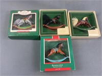 4 1980's Hallmark Rocking Horse Ornaments