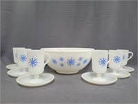 McKee Blue Snowflake Punch Bowl Set