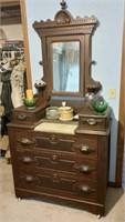 Antique Hotel Dresser W/ Mirror - Marble Top
