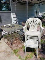 Outdoor Table, 4 Resin Chairs, Side Table