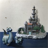 Ceramic Castle and Dinosaur Statues