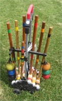 Croquet set with rolling cart.