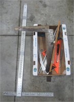 Lot of measuring tools including yard stick,