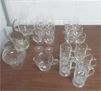 Lot of etched glass stemware, mugs, water