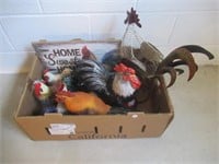 Lot of rooster décor including cookie jars,