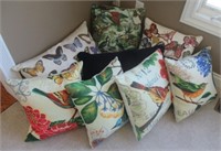 (8) Decorative throw pillows, bird theme.