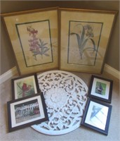 (7) Pieces of wall art including flower prints,