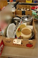 kitchen pots, mixing bowls, casserole dish & misc
