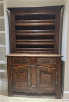 ca: 1700's French Country 2 pc. Oak Hutch