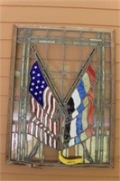 Large Vintage American Flag Stained Glass Art