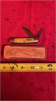 Pocket knife hand tooled leather sheath