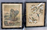 (2) Signed paintings on silk Peintures sur soie