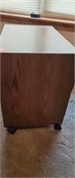 WOODEN TELEVISION STAND WITH WHEELS 
20 3/4" H X