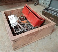 Wooden Crate w/ Assorted Wrenches & Tools