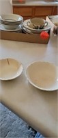 TWO VINTAGE WHITE BOWLS, BROWN FLOWERED