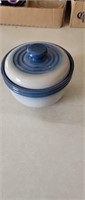 BLUE DISH WITH LID, 3 SMALL GLASS BOWLS