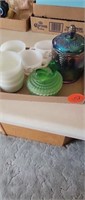 GREEN SWAN POWDER DISH.- ASSORTED DISHES