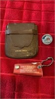 VINTAGE LEATHER POUCH , ADVERTISING KEY CHAIN