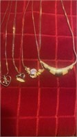 8 GOLD LIKE AVON NECKLACES- HEARTS-,ROSES MISC