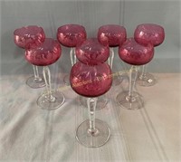 (8) Val St Lambert cranberry crystal wine glasses