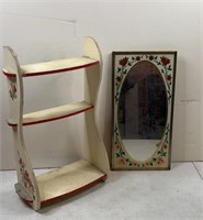 Wood Shelf Unit & Foil Art Oval Mirror