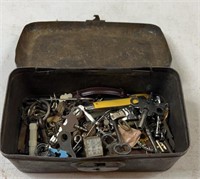 Metal Box w/ Skeleton, Clock Keys,Pocket Knife