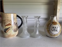 Vintage Japan Pitcher 2 Clear Vases Aqua Vitae