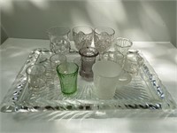 Glass Tray with Vintage Cordials Mini Mugs