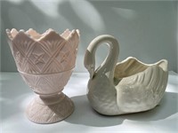 Vintage Napco Custard Glass & Pottery Swan