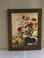 Vintage Gold Frame Fruit & Flowers Picture